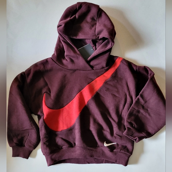 Nike boys fleece Hoodie swoosh logo Size 2T 3T 5 6 7 red - Picture 1 of 5